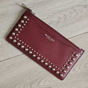 Michael Kors Collection Burgundy Studded Leather Slim Wallet